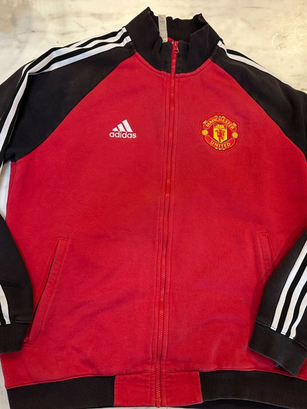 ADIDAS MANCHESTER UNITED ANTHEM JACKET 2021 RED WHITE BLACK LARGE H63993